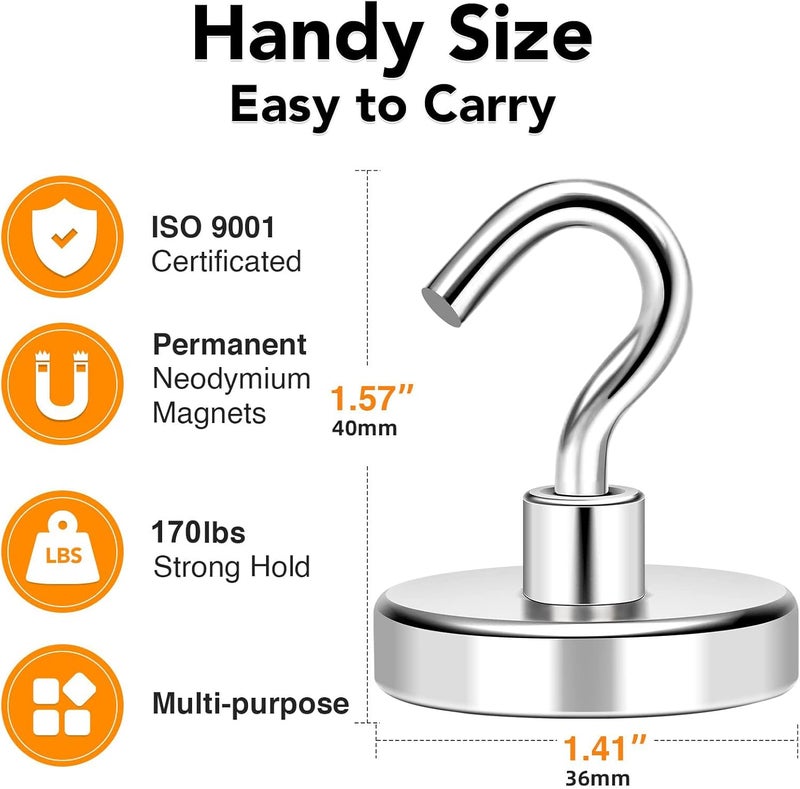 MIKEDE Magnetic Hooks Heavy Duty, 170LB+ Strong Neodymium Magnets with Hooks for Refrigerator, Large Magnetic Hooks with Epoxy Coating for Hanging, Home, Workplace - 10 Pack - Image 2